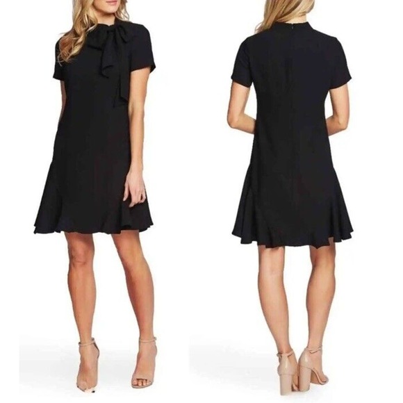 CeCe Dresses & Skirts - CeCe Bow Neck Short Sleeve A-Line Black Dress Women’s New $129 Size 6